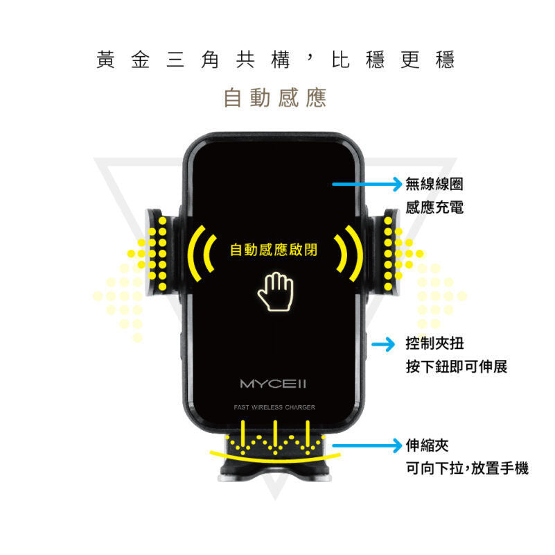 Mycell 15W 無線超閃充全自動車架組 (三代)