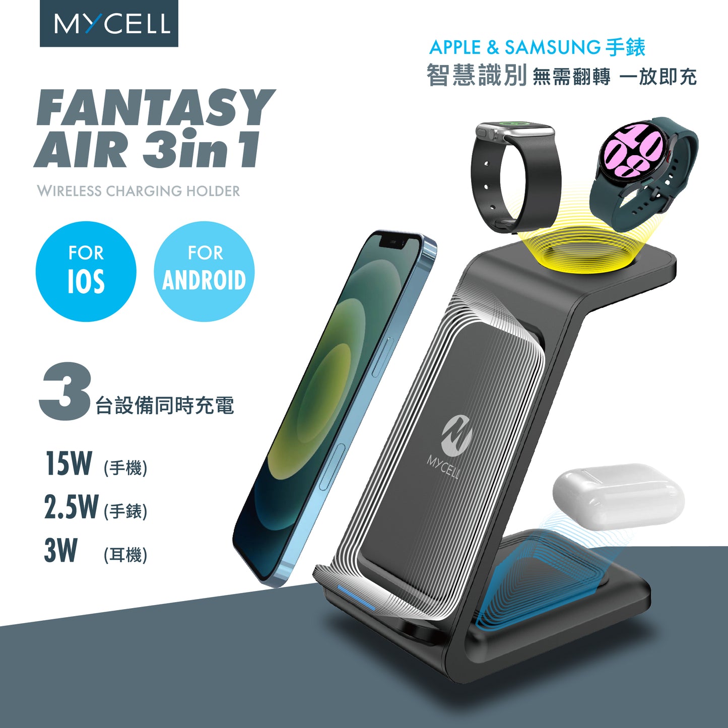 Mycell 三合一無線充電立架 (盒損)