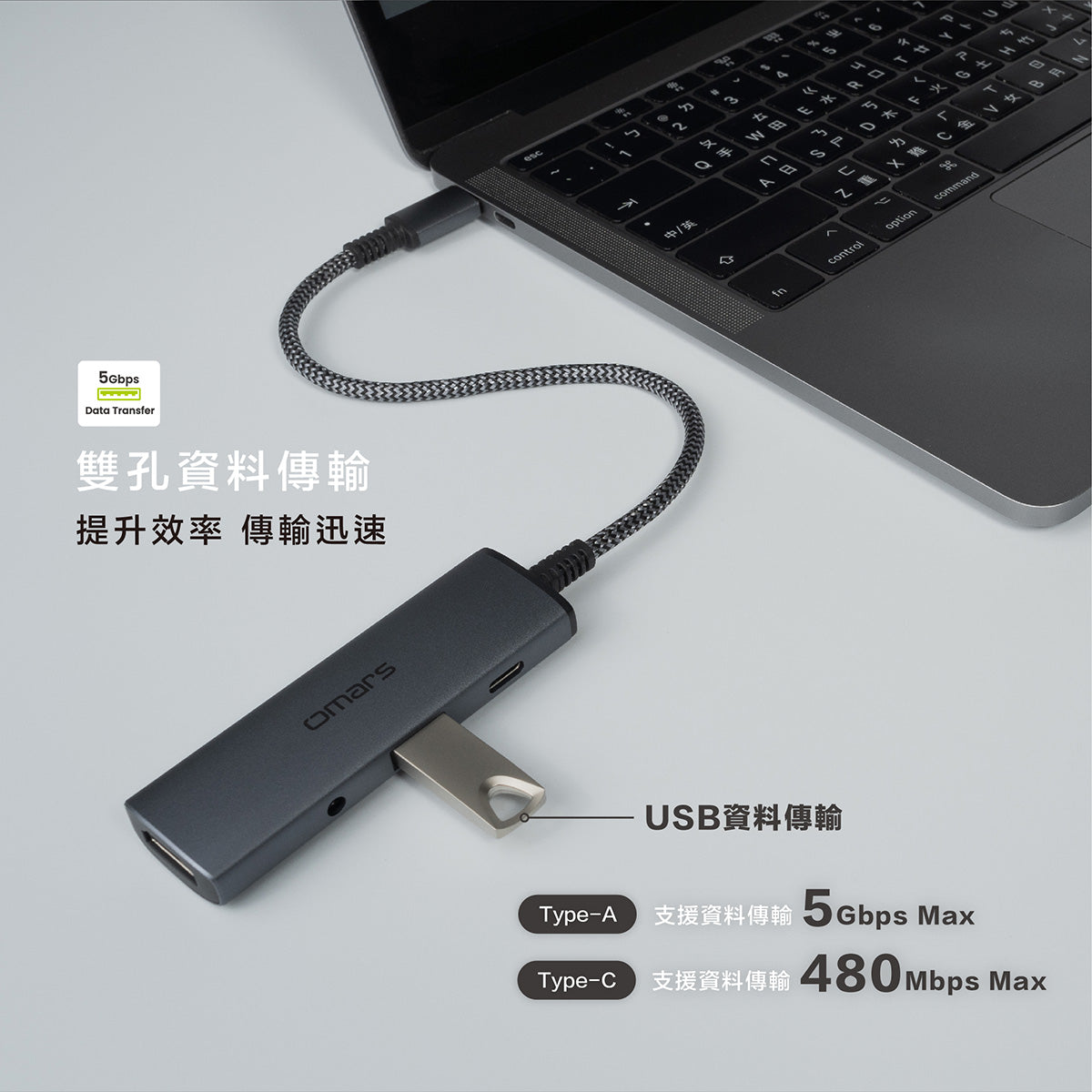 OMARS 4in1 Type-C HUB多功能集線器-銀河霧灰