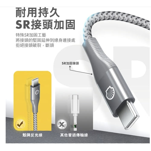 Shell USB_C to Lightning反光充電傳輸線1M CB_CL015_1M
