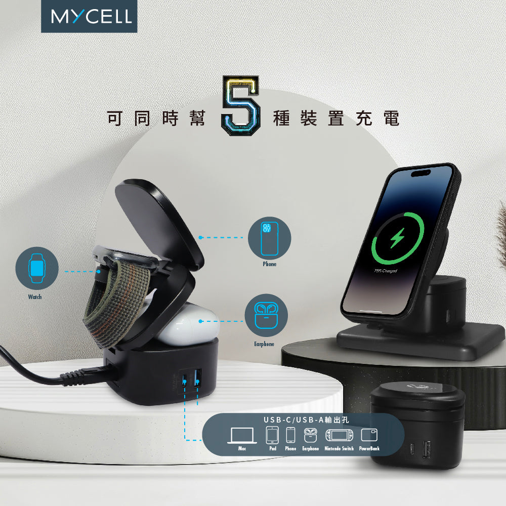 Mycell 65W GaN 5in1 磁吸式無線充電器