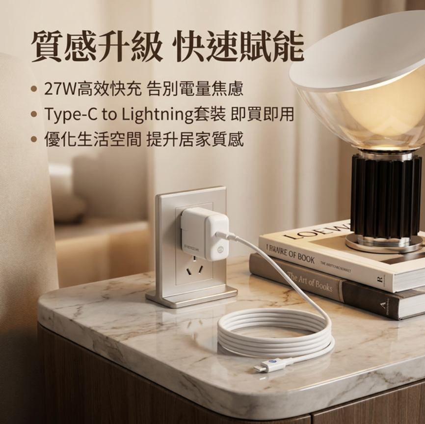 ENERGEAR 安杰爾 27W PD快充器 + Type-C to Lightning快充線