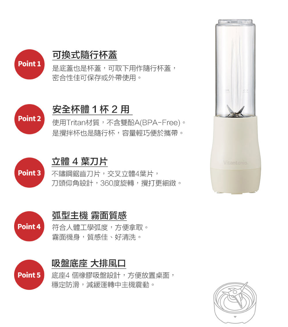 Vitantonio迷你隨行杯果汁機 牛奶白－購買即送PQI Perfect match 車充超值組 機會難得！