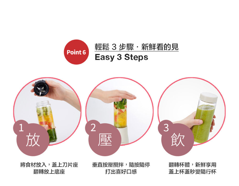 Vitantonio迷你隨行杯果汁機 牛奶白－購買即送PQI Perfect match 車充超值組 機會難得！