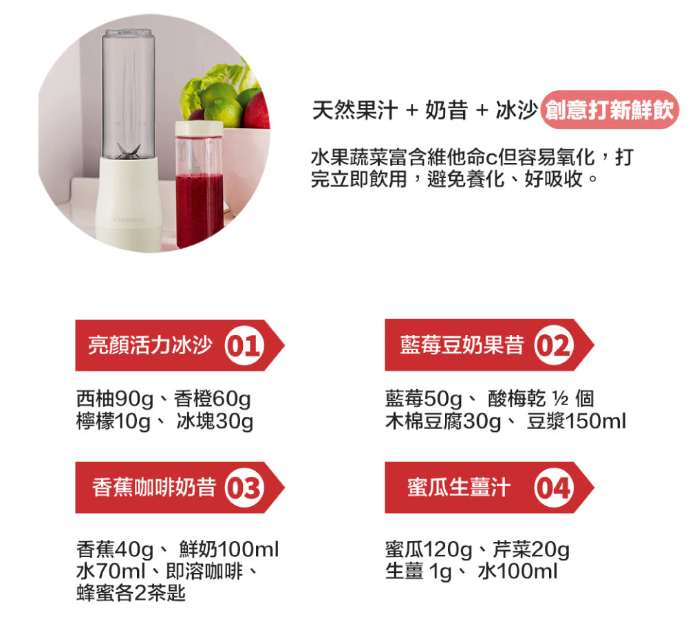 Vitantonio迷你隨行杯果汁機 牛奶白－購買即送PQI Perfect match 車充超值組 機會難得！
