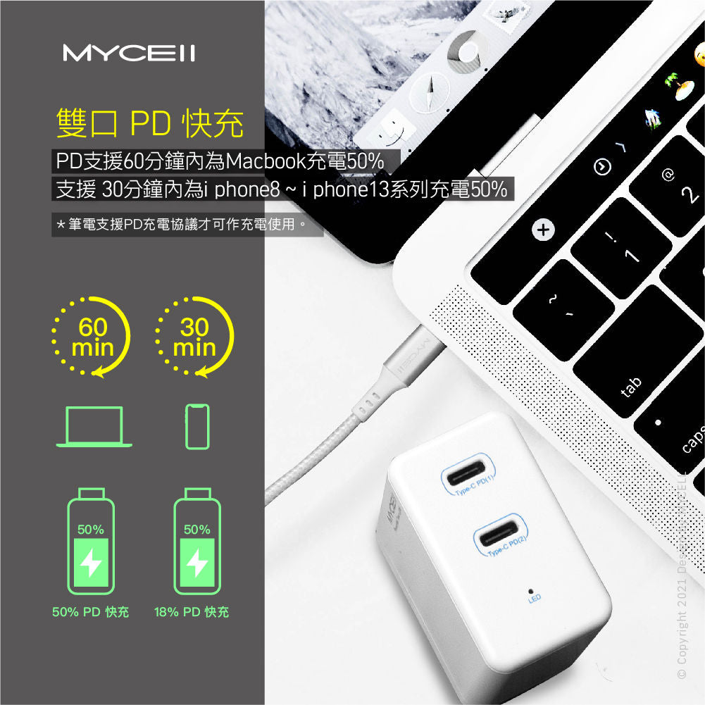 MYCELL 50W 雙PD全兼容智能充電器