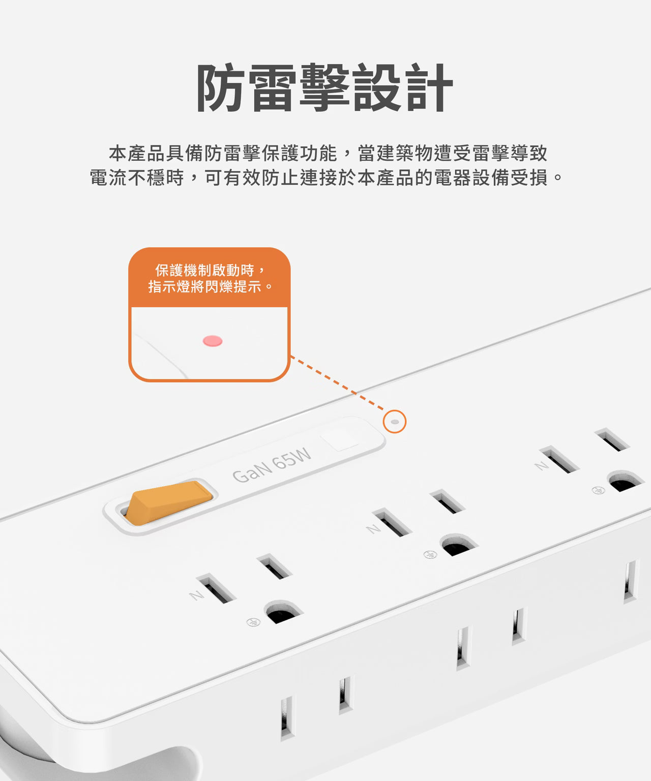 LaPO 1開6插3USB 氮化鎵GaN 65W快充延長線