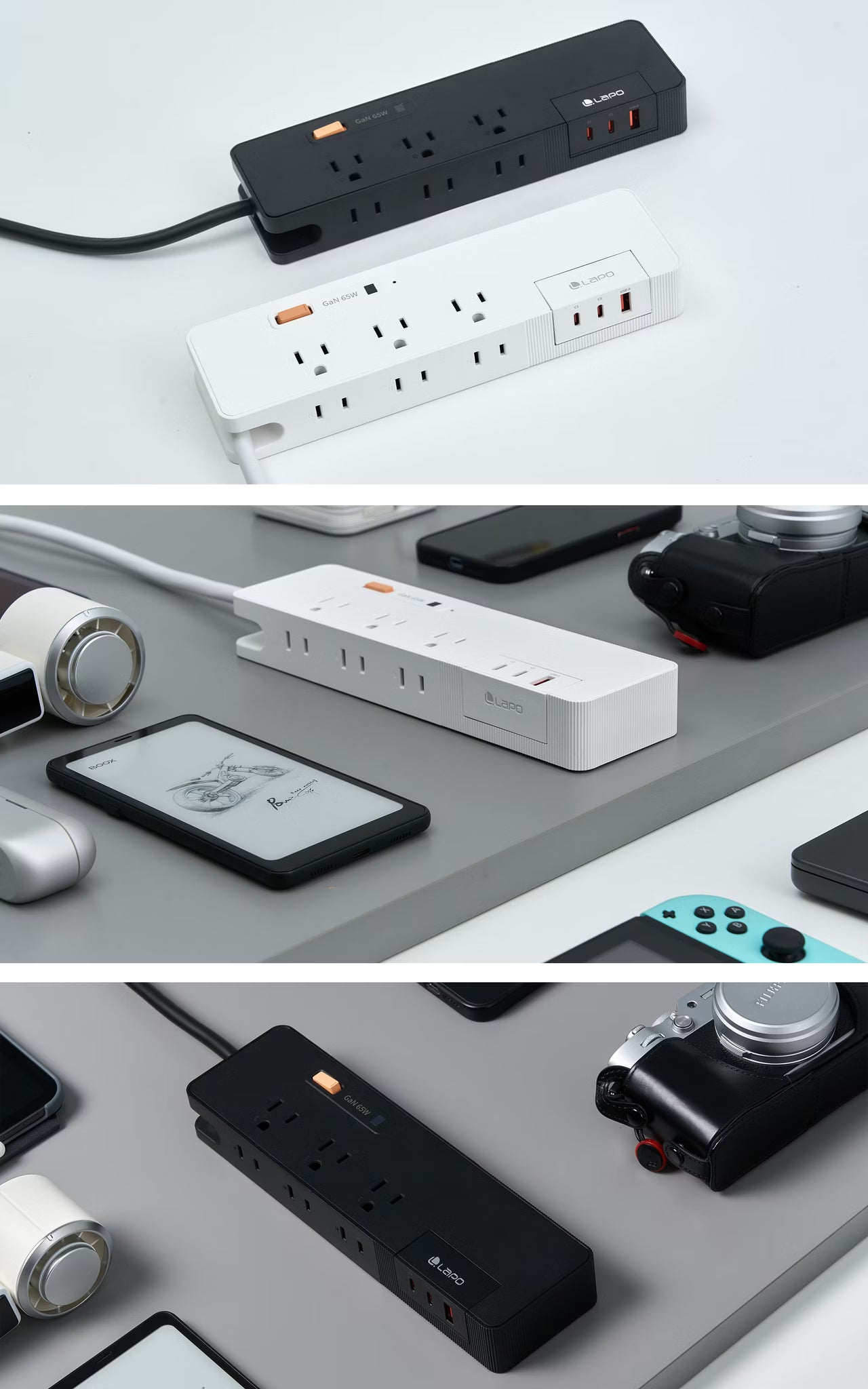 LaPO 1開6插3USB 氮化鎵GaN 65W快充延長線
