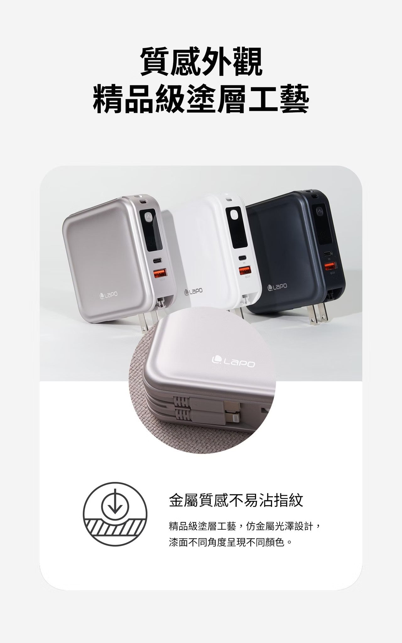 LAPO 全功能無線充電行動電源TC版 WT-08 琉光金